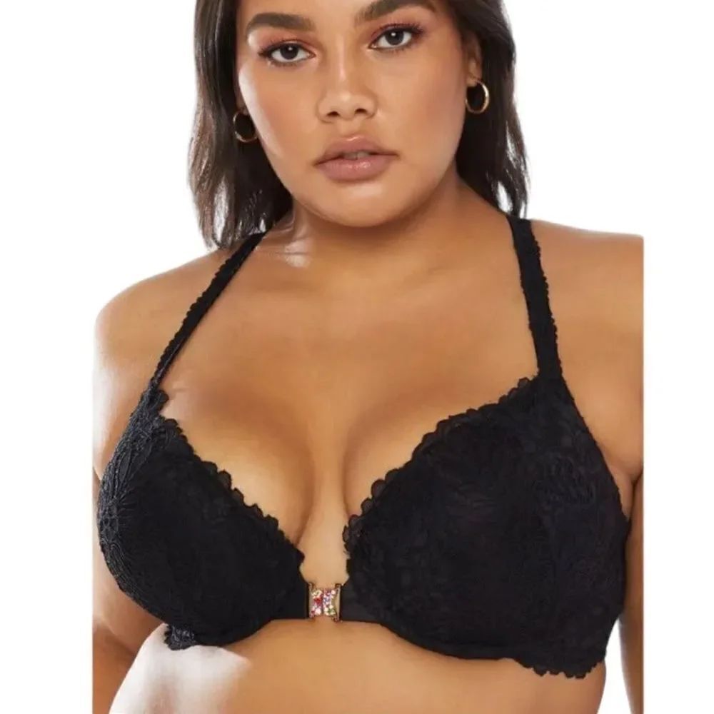 Savage X Fenty black Romantic Corded Lace Front-Closure Push Up Bra size 40DD
